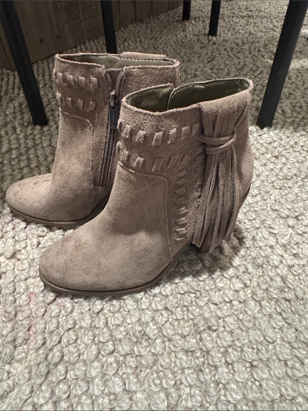 Jessica Simpson Taupe Suede Fringe Ankle Boots